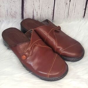 Bjorndal Ivy Brown Leather Monk Strap Cap Toe Clog Mule Shoe Womens 8M Casual